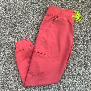 Figs Coral Joggers with Neon Accents